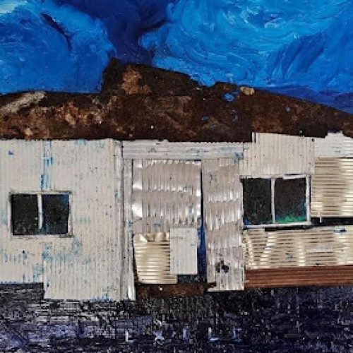 Oil, acrylics, metal on wood panel, 30 × 40 cm | 12 × 16 in