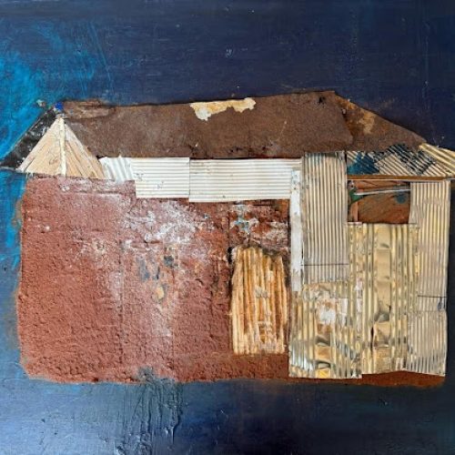 Oil, acrylics, metal on wood panel, 50 × 60 cm | 19.7 × 23.6 in
